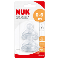 NUK First Choice Plus Silikon-Ventilsauger Größe 1 (0-6 Monate) 10.124.014,  1 Packung = 2 Stück,  Sauger-Lochgröße: S - extrafein gelocht