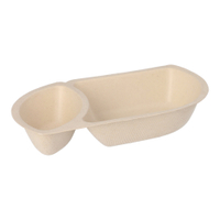 Papstar Snacktrays,  Zuckerrohr,  2-geteilt 97085,  1 Packung = 50 Stück,  Maße: 3, 2 cm x 9, 7 cm x 17, 6 cm