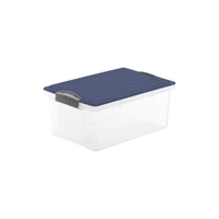 Rotho COMPACT A4 Stapelbox,  13 Liter transparent 1776006211,  Deckelfarbe: iris dunkelblau ged.