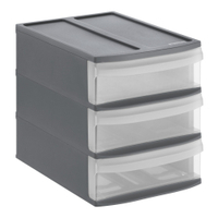 Rotho SYSTEMIX Schubladenbox,  3 Schubfächer 1114608853,  Maße: 265 x 192 x 233 mm,  transparent/anthrazit