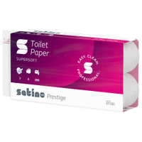 Satino Prestige Toilettenpapier 3-lagig,  hochweiß,  MT1-kompatibel 071320,  1 Packung = 8 Rollen à 250 Blatt