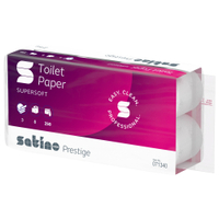 Satino Prestige Toilettenpapier,  hochweiß,  3-lagig,  MT1 071340,  1 Karton = 8 Packungen à 8 Rollen à 250 Blatt