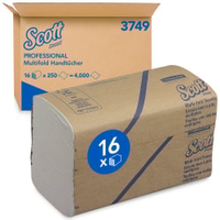 SCOTT Multifold Handtuchpapier,  1-lagig,  24 x 20, 5 cm 3749,  1 Karton = 16 Packungen à 250 Tücher = 4000 Stück