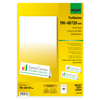 Sigel Tischkarten,  190 x 60 mm DP049,  1 Packung = 40 Stück,  A4