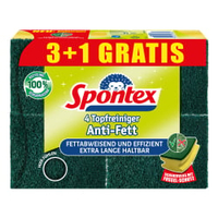 Spontex Topfschwamm,  Scheuerschwamm,  Anti-Fett-Schutz 19400359,  1 Packung = 3 Schwämme + 1 Gratis