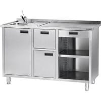 Stalgast Arbeitstisch für Kaffeemaschine,  Tiefe 700 mm,  Edelstahl VBS15701LA,  Maße: (B x T x H) 1500 x 700 x 1000 mm