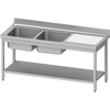 Stalgast Spültisch ECO,  T 700,  zwei Spülbecken,  AISI201 Edelstahl DST16763LA,  Maße (B x T x H): 1600 x 700 x 850 mm,  Becken links