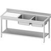 Stalgast Spültisch ECO,  T 700,  zwei Spülbecken,  AISI201 Edelstahl DST16763RA,  Maße (B x T x H): 1600 x 700 x 850 mm,  Becken rechts