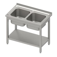 Stalgast Spültisch Grundboden Tiefe 600mm,  zwei Becken,  Edelstahl DST10653A,  Maße: (B x T x H) 1000 x 600 x 850 mm,  Selbstmontage