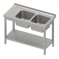 Stalgast Spültisch Grundboden Tiefe 600mm,  zwei Becken,  Edelstahl DST12653RA,  Maße: (B x T x H) 1200 x 600 x 850 mm,  Selbstmontage