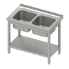 Stalgast Spültisch mit Grundboden,  zwei Becken,  Edelstahl VST10653A,  Maße: (B x T x H) 1000 x 600 x 850 mm,  verschweißt