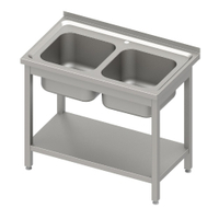 Stalgast Spültisch mit Grundboden,  zwei Becken,  Edelstahl VST10653A,  Maße: (B x T x H) 1000 x 600 x 850 mm,  verschweißt