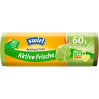 Swirl Müllbeutel Reißfest,  Aktive Frische,  60 Liter 4008871216397,  1 Karton = 10 Rollen à 8 Beutel