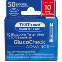 TESTAmed GlucoCheck ADVANCE Teststreifen 1 Packung = 50 Blutzucker Teststreifen + 10 Soft-Lanzetten
