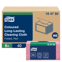 Tork Reinigungstücher,  W8,  1-lagig 194750,  1 Karton = 8 Beutel à 40 Tücher,  rot