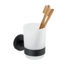 WENKO Bosio Black Uno Zahnputzbecher,  mit Halter 24234100,  Farbe: schwarz / mattiert