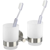 WENKO Bosio Duo Zahnputzbecher mit Halter 19638100,  Edelstahl/ Glas