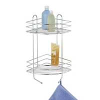 WENKO Exclusiv Eckregal - Duschregal 15498100,  2 Ablagekörbe,  2 Haken,  Maße: 30 x 44 x 24 cm