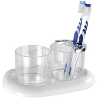 WENKO Pure Zahnputzbecher und Zahnbürstenhalter 17939100,  Farbe: Weiß/ Transparent