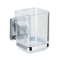 WENKO Quadro Vaccum-Loc Zahnputzbecher 22680100,  Glänzend/ Chrom/ Transparent
