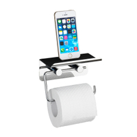 WENKO Toilettenpapierhalter mit Smartphone-Ablage,  Edelstahl 21809100,  1 Stück