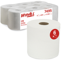 WYPALL L10 EXTRA Wischtücher,  weiß 7495,  1 Paket = 6 Rollen à 525 Tücher