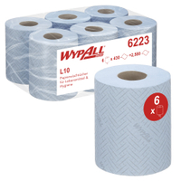 WypAll L10 Papierreinigungstücher,  1-lagig,  blau 6223,  1 Paket = 6 Rollen à 430 Tücher = 2580 Tücher