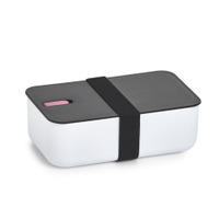 Zeller Brotdose mit Fächern,  Gummiband und Deckel mit Silikonring 14733,  Farbe: weiß/schwarz/pink