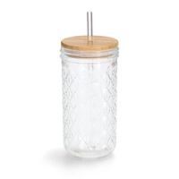 Zeller Trinkglas,  mit Bambusdeckel und Glasstrohalm 19648,  Fassungsvermögen: 580 ml