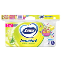 Zewa Bewährt Toilettenpapier,  3-lagig,  Kamille & Aloe Vera 38797,  1 Packung = 8 Rollen à 150 Blatt