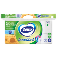 Zewa Bewährt Toilettenpapier,  3-lagig mit Strohanteil 38793,  1 Packung = 16 Rollen à 150 Blatt