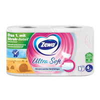 Zewa Ultra Soft Toilettenpapier,  4-lagig mit Strohanteil 39102,  1 Packung = 2 Rollen à 150 Blatt