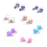 1 Paar Art und Weise einzigartige glänzende Zirkon Strass Kristall Glas Kugel Double Sided-Ohr-Bolzen-Ohrring für Frauen-Mädchen-Dame Gift