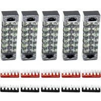 10 Stück (5 Sätze) -5 Stück 600 V 15 A 6 Positionen Zweireihige Schraubklemmenleiste mit Abdeckung + 5 Stück 600 V 15 A 6 Positionen Schwarz Rot Vorisolierte Klemmenleiste