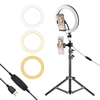 10-Zoll-Metall-LED-Ringlicht 3 Beleuchtungsmodi 10 Stufen Helligkeit USB-Stromversorgung mit 50-cm-Lichtstativ + Kugelkopfadapter + 2 Stück flexibler Telefonhalter für Live-Streaming Videoaufzeichnung Netzwerk Broadcast Selfie Makeup