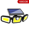 100COB Solar 3 Köpfe drehbare geteilte Lampe Bewegungssensor Wandleuchte Outdoor Garden Wasserdichtes Nachtlicht