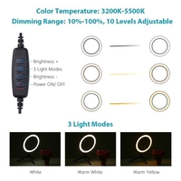 10, 2 "LED-Ringlicht 3200K-5500K Dimmbare Tischkamera-Lampe 3 Lichtmodi 10 Einstellbare Helligkeit für Live-Streaming Selfie-Make-up YouTube-Video-Vlog-Fotografie