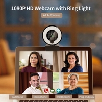 1080P HD-Webcam mit Ringfülllicht Autofokus Eingebaute Mikrofon-Webcam für Video- / Live-Streaming- / Videokonferenz-Smooth-Type