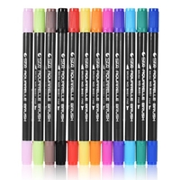 12 Farben / Set Marker Markierungsstift Twin Tip Pinsel Sketch Stifte Wasserbasierte Tinte für Grafik Manga Zeichnung Designing