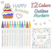 12 Farben Metallic-Marker Outline Paint Pens 0, 7 mm Linie DIY Scrapbooking für schwarzes Papier,  Fotoalbum,  CD,  Oberfläche,  Stein,  Glas,  Schule,  Bürobedarf