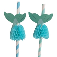 12 teile / satz Nette Lebensmittelqualität Papierstrohe für Geburtstag Hochzeitsfeier und Party Multifunktionale Strohhalme mit Meerjungfrau Bienenwabe Dekoriert