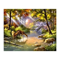12x16 Zoll DIY Ölgemälde auf Leinwand Farbe von Number Kit Waldmuster für Erwachsene Kinder Anfänger Handwerk Home Wanddekoration Geschenk