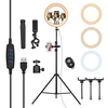 13-Zoll-LED-Fotografie für rechtes Licht Licht zweifarbig Temperatur 2800K-5800K 10 Stufen Einstellbare Helligkeit mit Stativ-Telefonhalter für Make-up Multi-Plattform-Live-Steam-Selfie-Videokonferenz