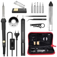 14 in 1 Lötkolben Kit 60W Einstellbare Temperatur Schweißen Lötkolben mit AUF/OFF Schalter 5pcs Löten Tipps solder Sucker Entlöten Docht Solder Draht Anti-statische Pinzette Eisen Stehen mit Reinigung Schwamm Zipper Werkzeug Tasche Veranstalter