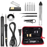 14 in 1 Lötkolben Kit 60W Einstellbare Temperatur Schweißen Lötkolben mit AUF/OFF Schalter 5pcs Löten Tipps solder Sucker Entlöten Docht Solder Draht Anti-statische Pinzette Eisen Stehen mit Reinigung Schwamm Zipper Werkzeug Tasche Veranstalter