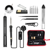 14 in 1 Lötkolben Kit 60W Einstellbare Temperatur Schweißen Lötkolben mit AUF/OFF Schalter 5pcs Löten Tipps solder Sucker Entlöten Docht Solder Draht Anti-statische Pinzette Eisen Stehen mit Reinigung Schwamm Zipper Werkzeug Tasche Veranstalter