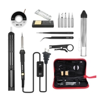 14 in 1 Lötkolben Kit 60W Einstellbare Temperatur Schweißen Lötkolben mit AUF/OFF Schalter 5pcs Löten Tipps solder Sucker Entlöten Docht Solder Draht Anti-statische Pinzette Eisen Stehen mit Reinigung Schwamm Zipper Werkzeug Tasche Veranstalter