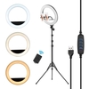 14 Zoll / 36 cm Video-LED-Ringlicht 13W 3000-6500K Farbtemperatur 3 Farben Dimmbare 10-stufige Helligkeit CRI90 mit Aluminiumlegierung Stativ Dual-Telefonhalter Fernauslöser