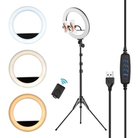 14 Zoll / 36 cm Video-LED-Ringlicht 13W 3000-6500K Farbtemperatur 3 Farben Dimmbare 10-stufige Helligkeit CRI90 mit Aluminiumlegierung Stativ Dual-Telefonhalter Fernauslöser