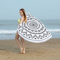 150cm Durchmesser runde indische Mandala Strand Handtuch Wand hängende Tapisserie Matte Picknick Decke Strand Schal mit Fransen Quasten für Urlaub Reise